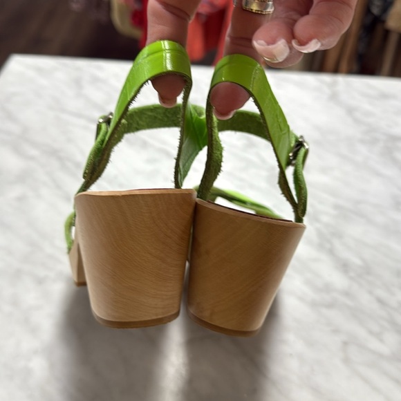 Anthropologie | Swedish Hasbeens Mirja Heeled Clog Sandal in Neon Green 39 - Picture 5 of 13